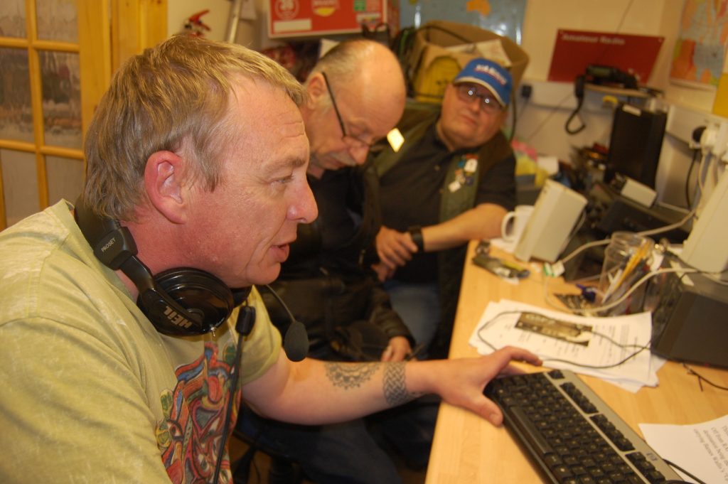 LSWC operating GB5DAM. Simon M0SIY on the mic, with Geoff M0YBG and Steve M5ZZZ looking on.